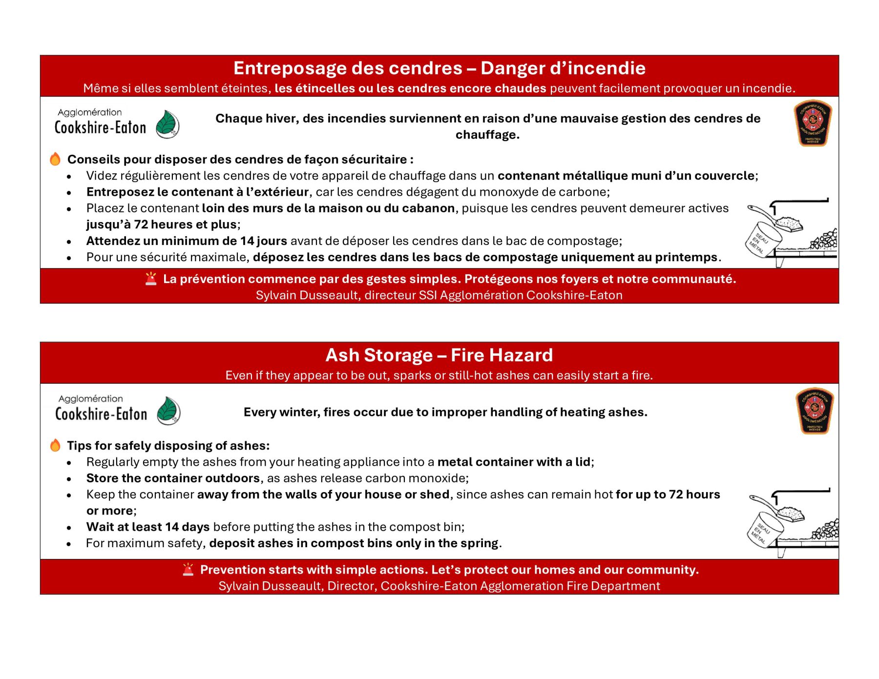 Entreposage des cendres – Danger d’incendie